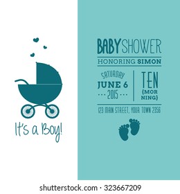 Colored background with text and icons for baby showers