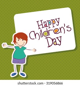 Colored background with text and a kid