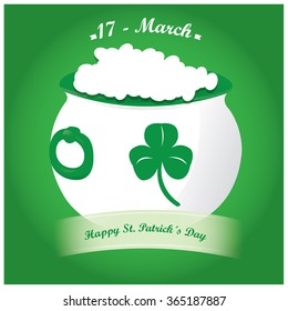 Colored background with text and a money pot for patrick's day