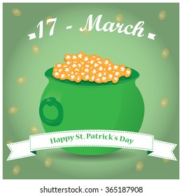 Colored background with text and a money pot for patrick's day