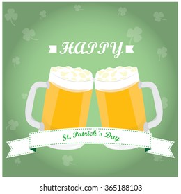 Colored background with text and a pair of beers for patrick's day