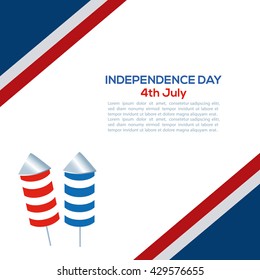 Colored background with text and a pair of firework rockets for independence day celebrations