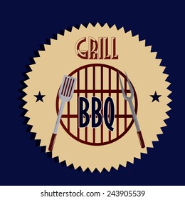 a colored background with text and a pair of silverwares for a barbecue