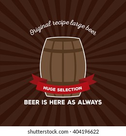Colored background with text, a ribbon and a beer barrel icon