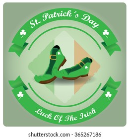 Colored background with text, ribbons and traditional shoes for patrick's day