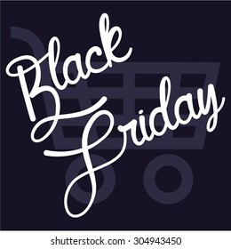 Colored background with text and a shopping cart silhouette. Vector illustration