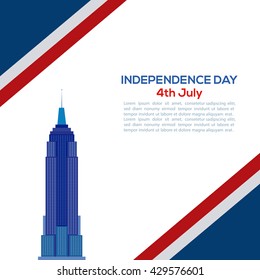 Colored background with text and a silhouette of the empire states for independence day celebrations
