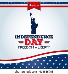 Colored background with text and a silhouette of the statue of liberty