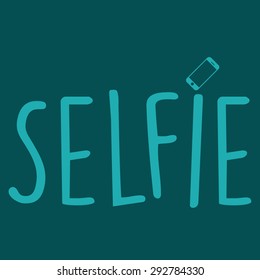 Colored background with text and a smartphone. Selfie. Vector illustration