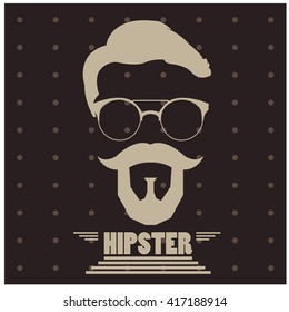 Colored background with text and some hipster icons like glasses, a beard and a mustache