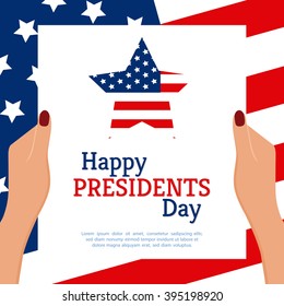 Colored background with text and a star for president's day