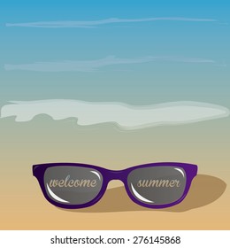 Colored background with text for summer vacations. Vector illustration
