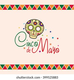 Colored background with text and a textured traditional skull