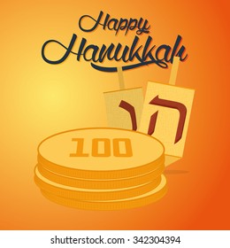 Colored background with text and traditional elements for hanukkah celebrations