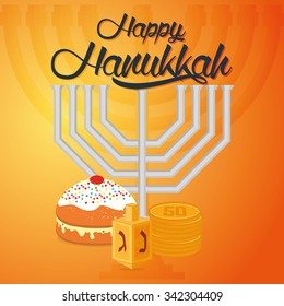 Colored background with text and traditional elements for hanukkah celebrations