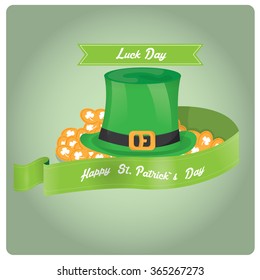 Colored background with text and a traditional hat for patrick's day