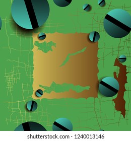 Colored background with torn canvas and decorative elements.Vector illustration.  