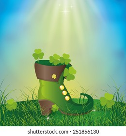 a colored background with traditional boots and clovers for patrick's day