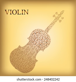 a colored background with a violin composed by musical notes