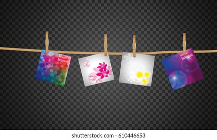 colored backgrounds are hanging on the rope, hold clothespins. On a transparent background.