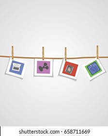 colored backgrounds are hanging on the rope, hold clothespins. On a transparent background.