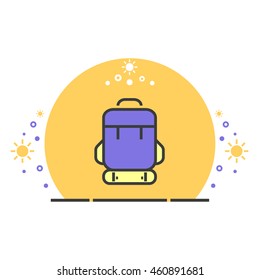 Colored backpack vector illustration. Summer vacation icon.