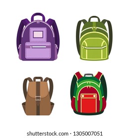Colored backpacks set. Kids school bags isolated on white background