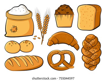 Colored bakery set, vector illustration