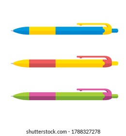 Colored ball pen isolated on white background vector illustration. School stationery item.