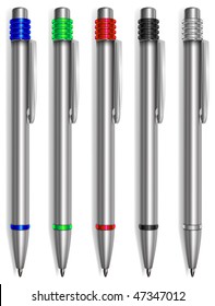 Colored ball pens isolated on white background, vector illustration