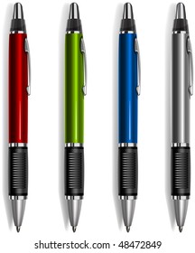 Colored ball pens isolated on white background, vector illustration