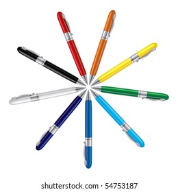 Colored ball pens isolated on white background, vector illustration