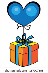 colored balloon heart with a gift