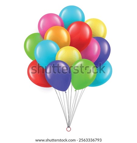 Colored balloons bunch birthday party anniversary celebration present realistic vector illustration. Bright multicolored air helium surprise on string for festive holiday congratulation