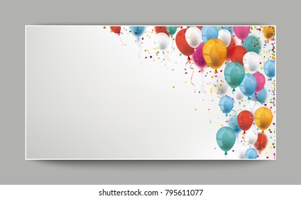 Colored balloons and confetti on the gray background. Eps 10 vector file.