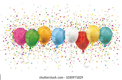 Colored balloons with confetti on the white. Eps 10 vector file.