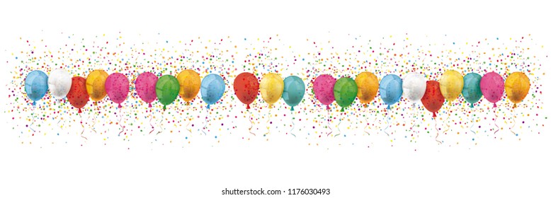 Colored balloons with confetti on the white background. Eps 10 vector file.