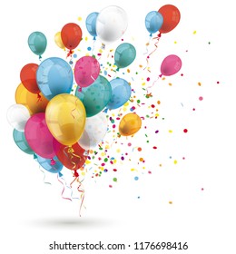 Colored Balloons With Confetti On The White Background. Eps 10 Vector File.