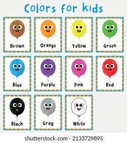 Colored balloons  flash cards on colors for children