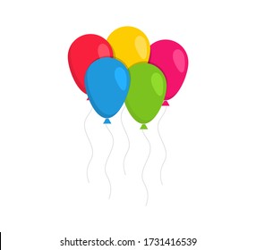 Colored balloons in a flat style. Cartoon balloons for birthday and party. Vector