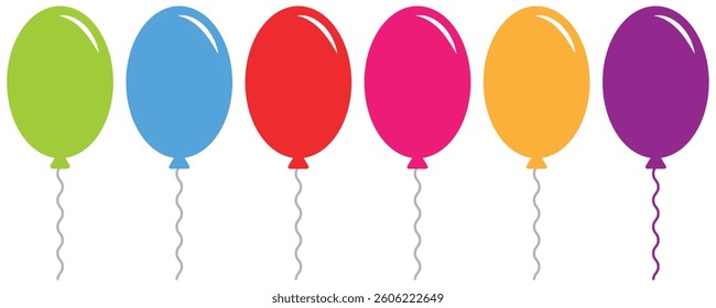 Colored balloons in flat style set vector illustration. 