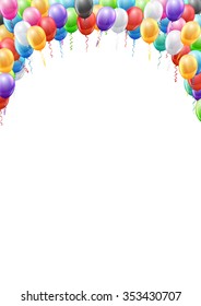 Colored balloons  header frame A4 proportions page template for  birthday or party invitation. Vector background  