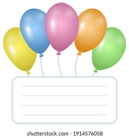 Colored balloons isolated on white background with space for text. Template for postcard, banner, poster, web design. Hand Drawn vector illustration.