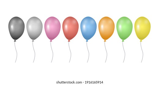 Farbige Ballons einzeln auf weißem Hintergrund. Vorlage für Postkarte, Banner, Poster, Webdesign. Handgezeichnete Vektorgrafik.