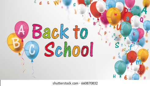 Colored balloons and letters on the gray background. Eps 10 vector file.