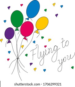 Globos de colores y amor. Sencillo patrón negro dibujado a mano para la decoración, postal, banner, etiqueta, etc. en un tiempo romántico. Declaración de amor, expresión de los sentimientos propios. diseño vectorial