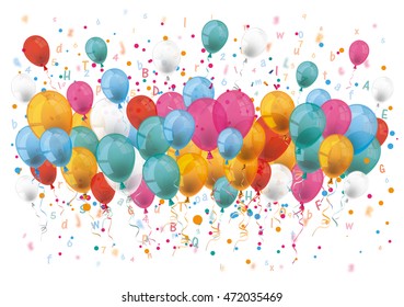 Colored balloons with numbers and letters on the white. Eps 10 vector file.