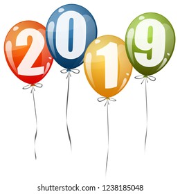 colored balloons with numbers for New Year 2019