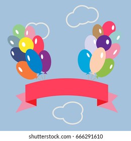 Colored balloons on a background of sky and clouds.