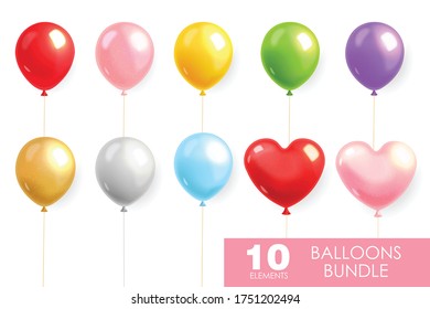 Colored balloons set realistic, helium balloon, birthday background, celebration card, festive banner, isolated vector illustration